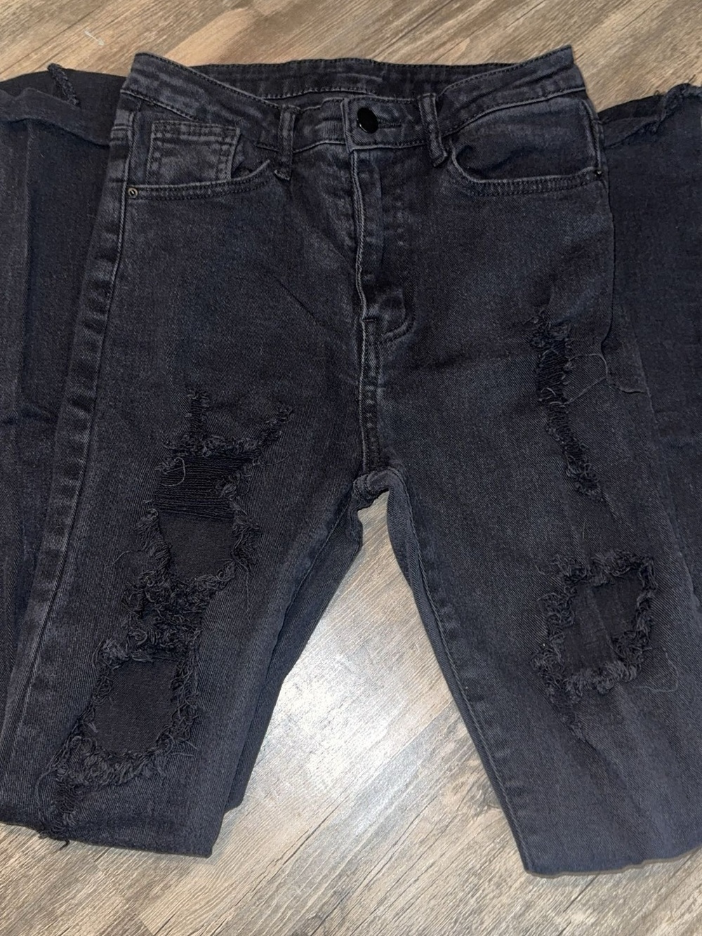 SHEIN Black Ripped Flare Jeans